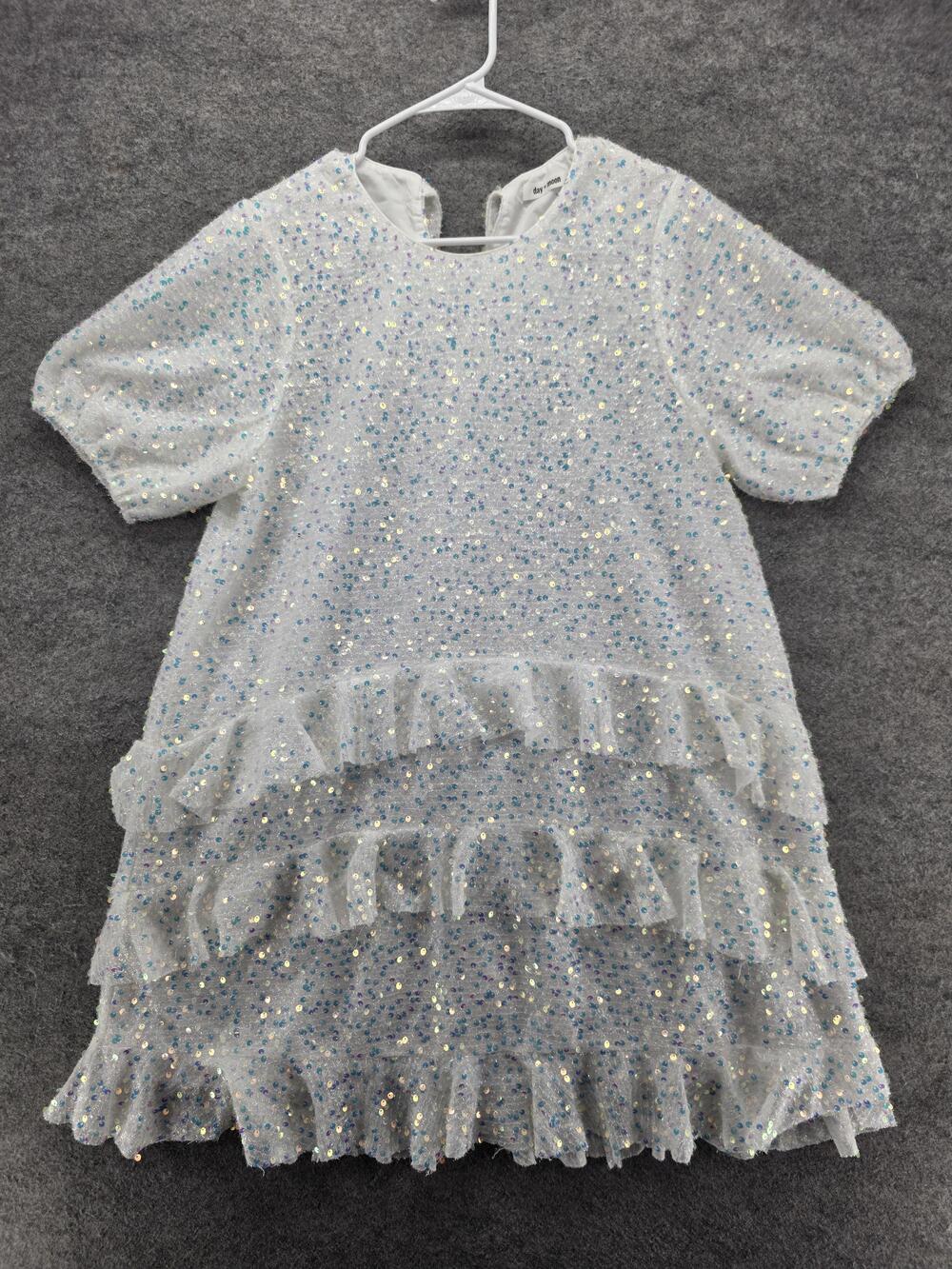 Day + Moon Dress Womens M White Sequin Shift Mini Party Cocktail Lined